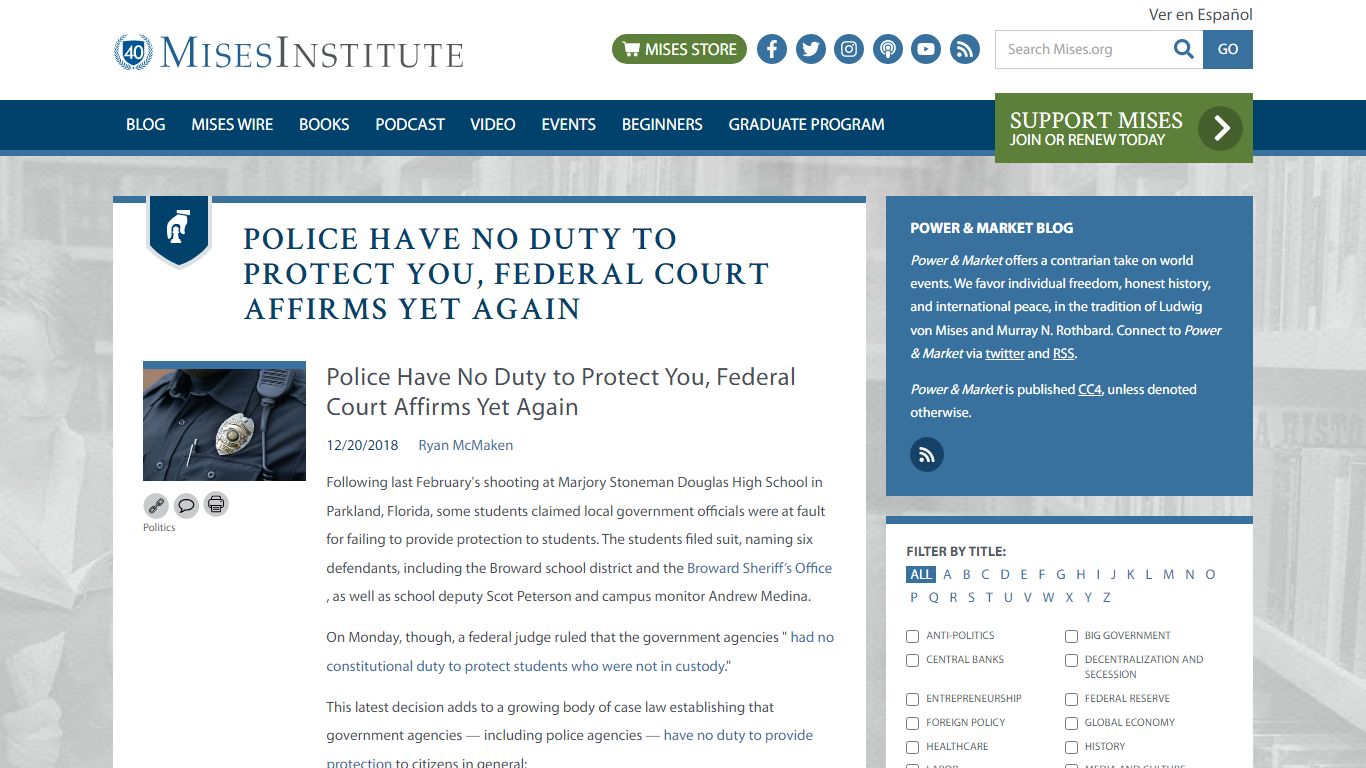 Police Have No Duty to Protect You, Federal Court Affirms Yet Again